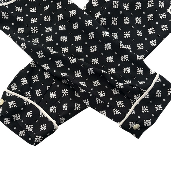 LOFT Mixed Print Popover Top Womens Small Navy Ivory Long Sleeve Peasant Blouse - Picture 7 of 7